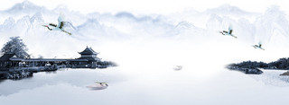 灰色中国古风水墨山水画背景风景黑白
